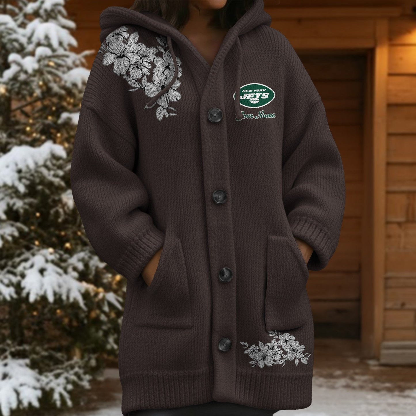 NYJ x NFL Women's Casual Knitted Hooded Cardigan DATND TANTD 211125