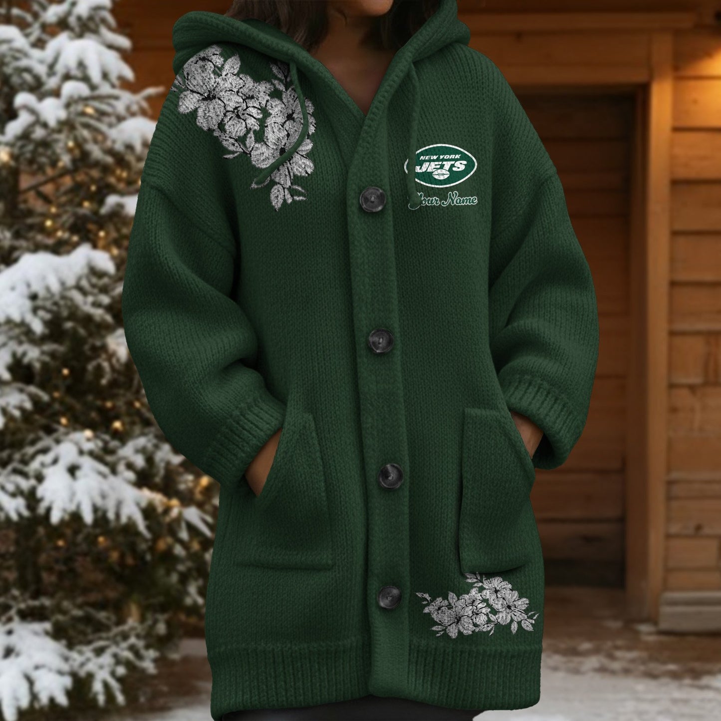 NYJ x NFL Women's Casual Knitted Hooded Cardigan DATND TANTD 211125