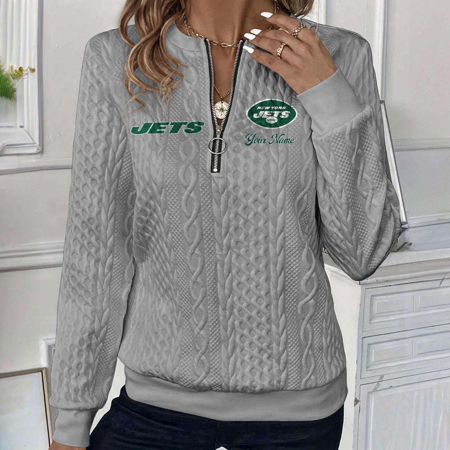 NYJ x NFL Women's Quilted Zip-UP Sweatshirt DatND DVT