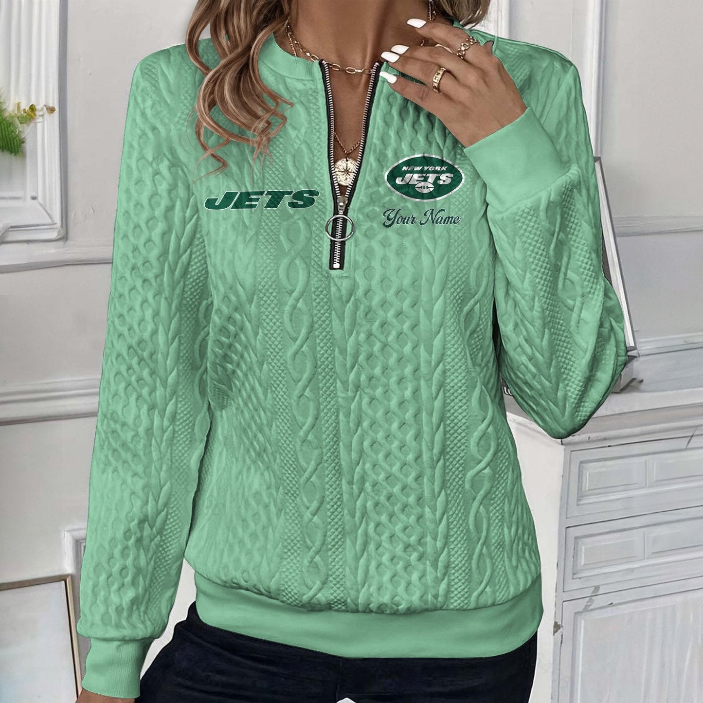 NYJ x NFL Women's Quilted Zip-UP Sweatshirt DatND DVT