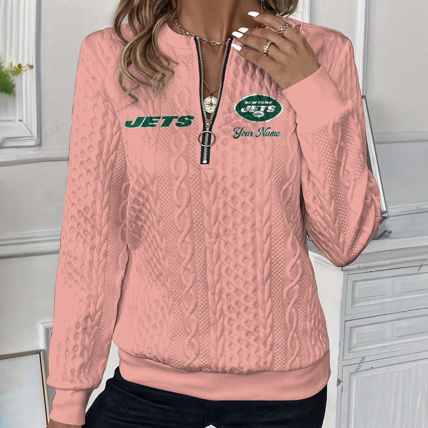 NYJ x NFL Women's Quilted Zip-UP Sweatshirt DatND DVT