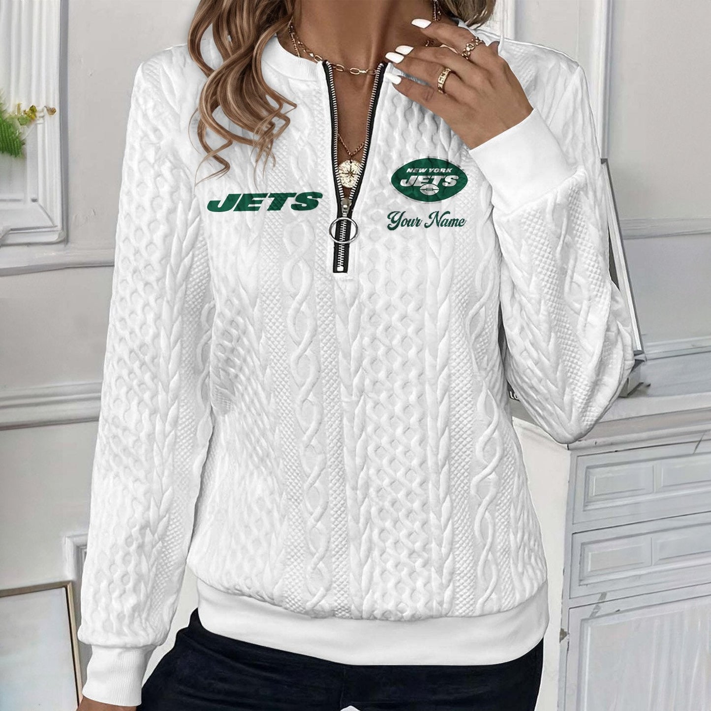 NYJ x NFL Women's Quilted Zip-UP Sweatshirt DatND DVT