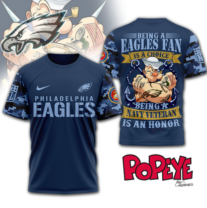 PE Premium NFL Navy Veteran Popeye 3D Shirt DDT CTND