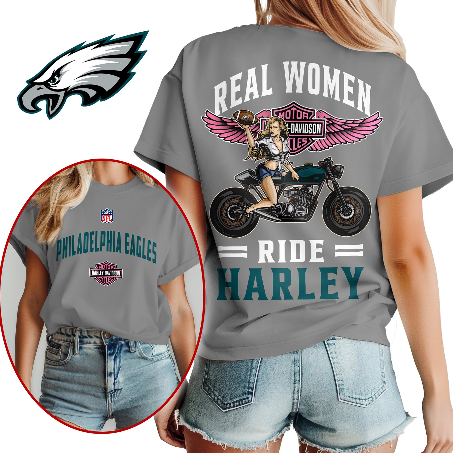PE Premium NFL Real Women Ride Harley 3D Shirt DDT CTND