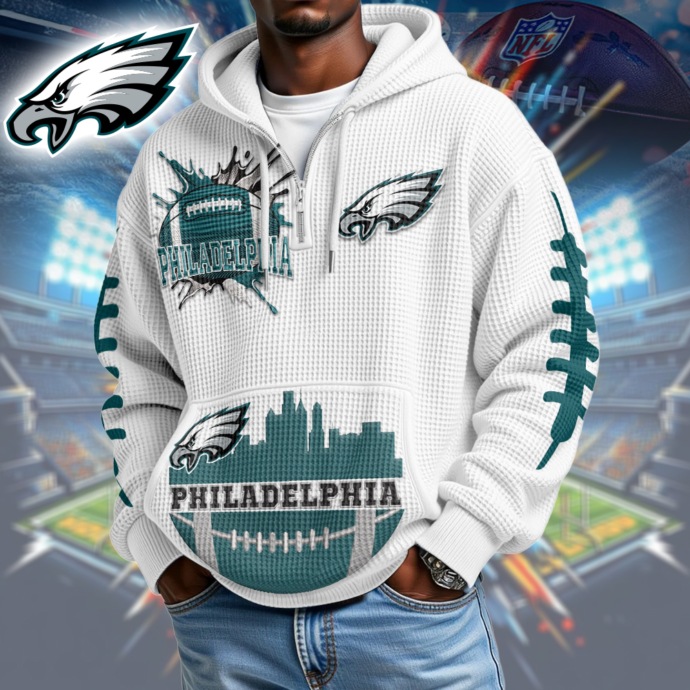 PE Premium NFL Waffle Zipper Long Sleeve Hooded Sweatshirt DDT CTND