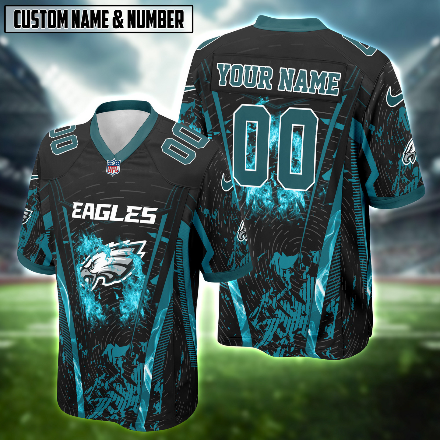 NFL Fire Abstract Grunge Texture Football Jersey DDT CTND