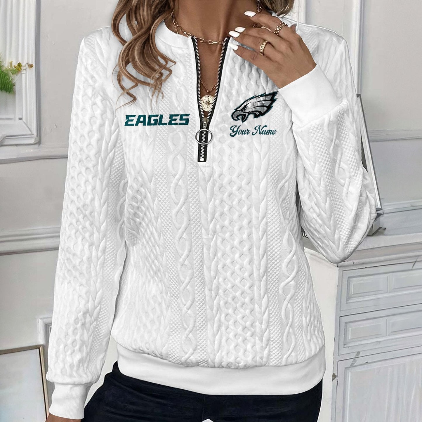 PHI x NFL Women's Quilted Zip-UP Sweatshirt DatND DVT