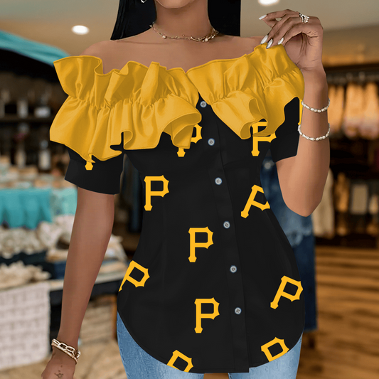 PIT Premium MLB Women Ruffle Off-Shoulder Blouse DDT CTND