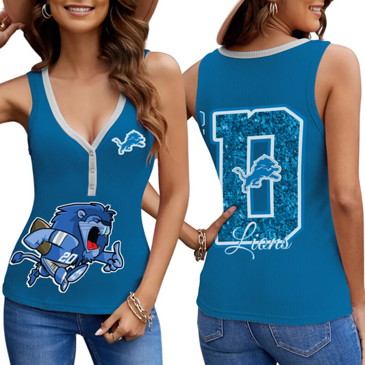 PREMIUM NFL X DET Women V-Neck Ribbed Tank Top NDT NHM