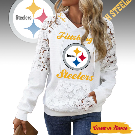 PREMIUM NFL X PIT Women's Lace Paneled Waffle Hoodie With Pockets SHIRT NDT TDT