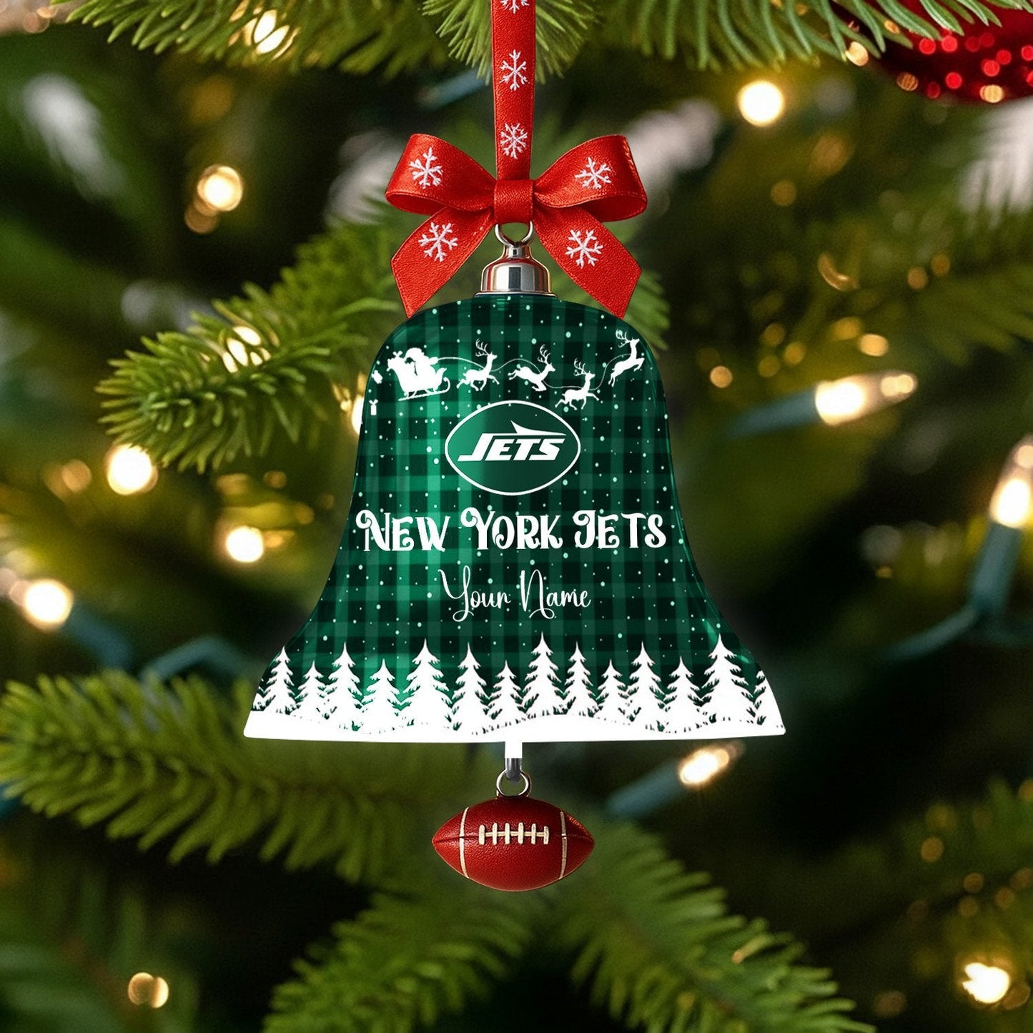 PREMIUM NFL X JETS  Christmas Bell Ornament Custom Name NDT NHM 131125