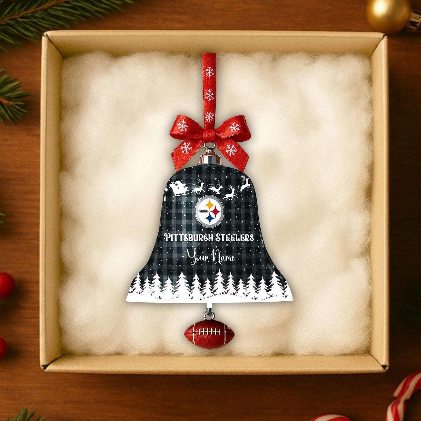 PREMIUM NFL X PIT  Christmas Bell Ornament Custom Name NDT NHM 131125