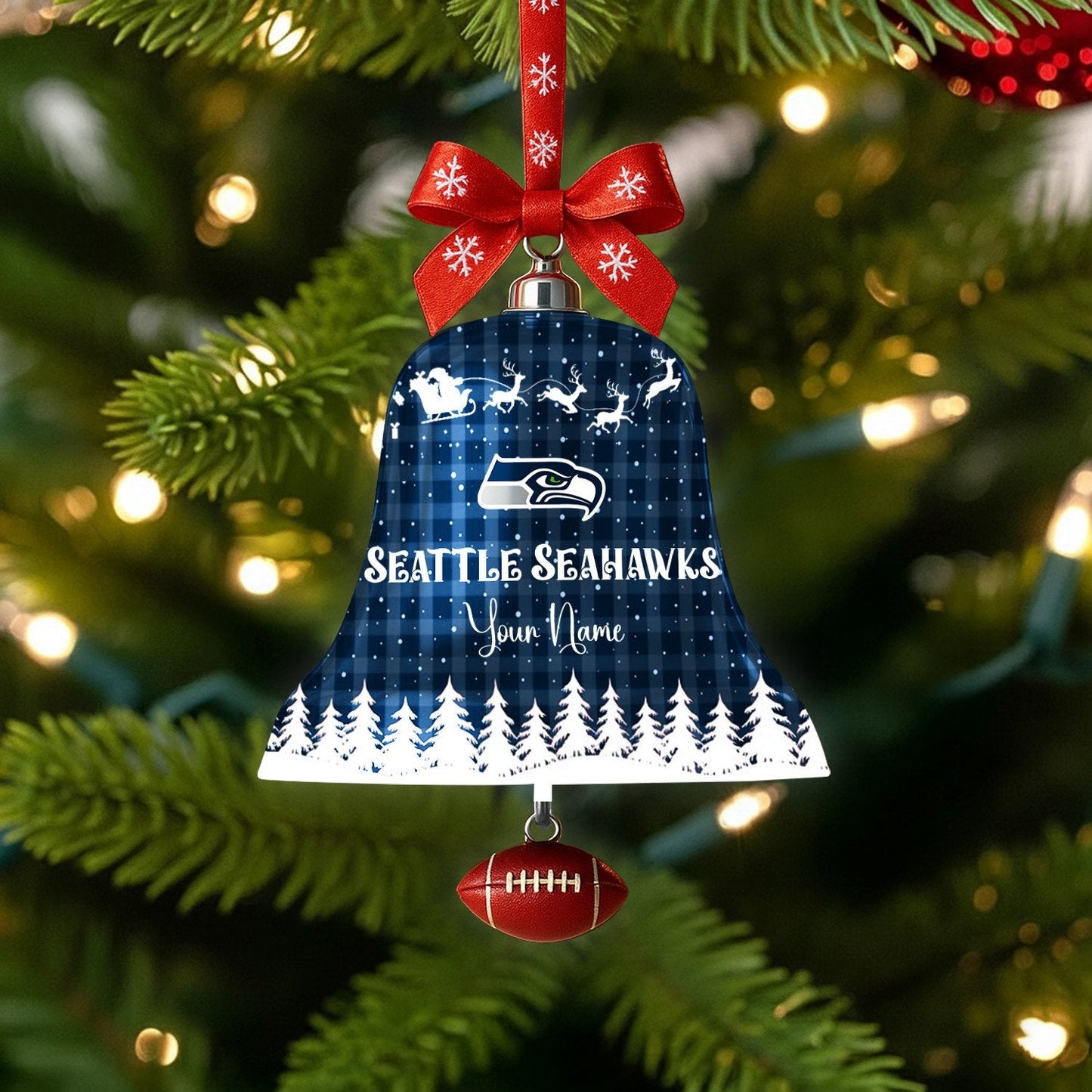 PREMIUM NFL X SEAH Christmas Bell Ornament Custom Name NDT NHM 131125