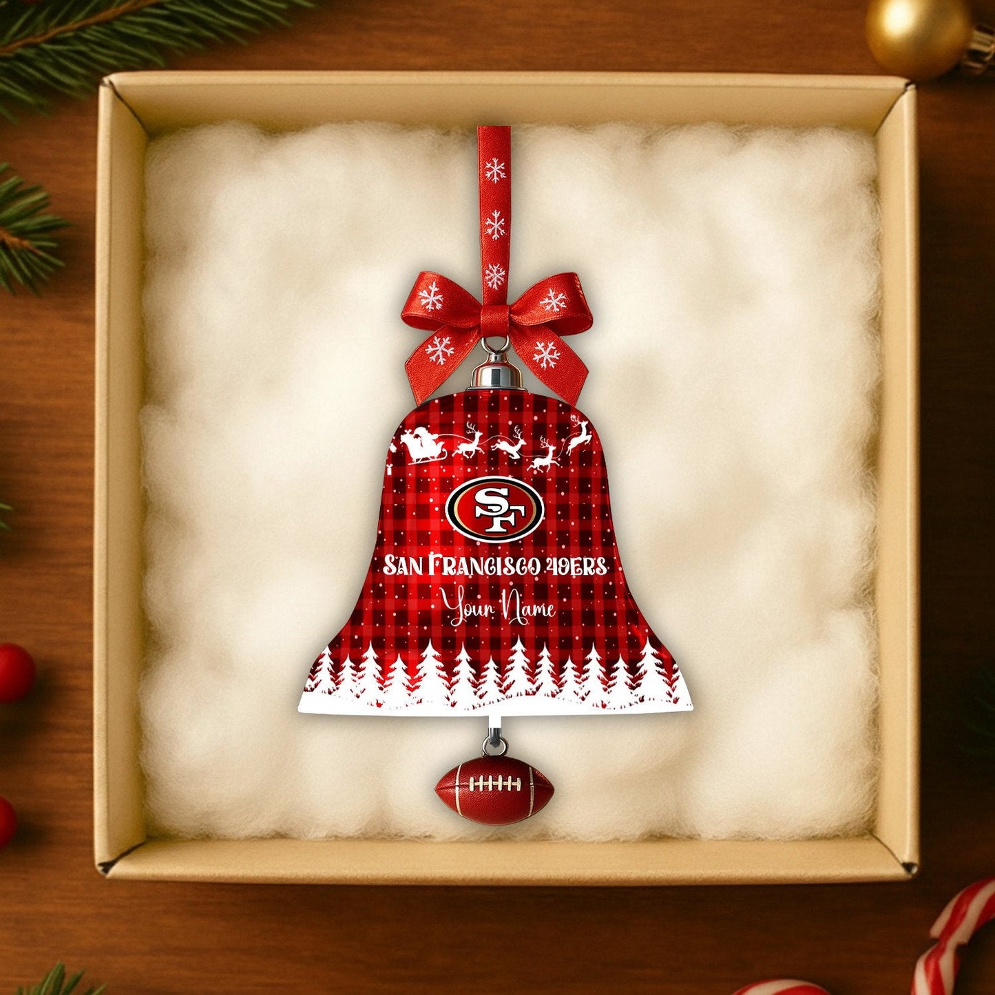 PREMIUM NFL X SF  Christmas Bell Ornament Custom Name NDT NHM 131125
