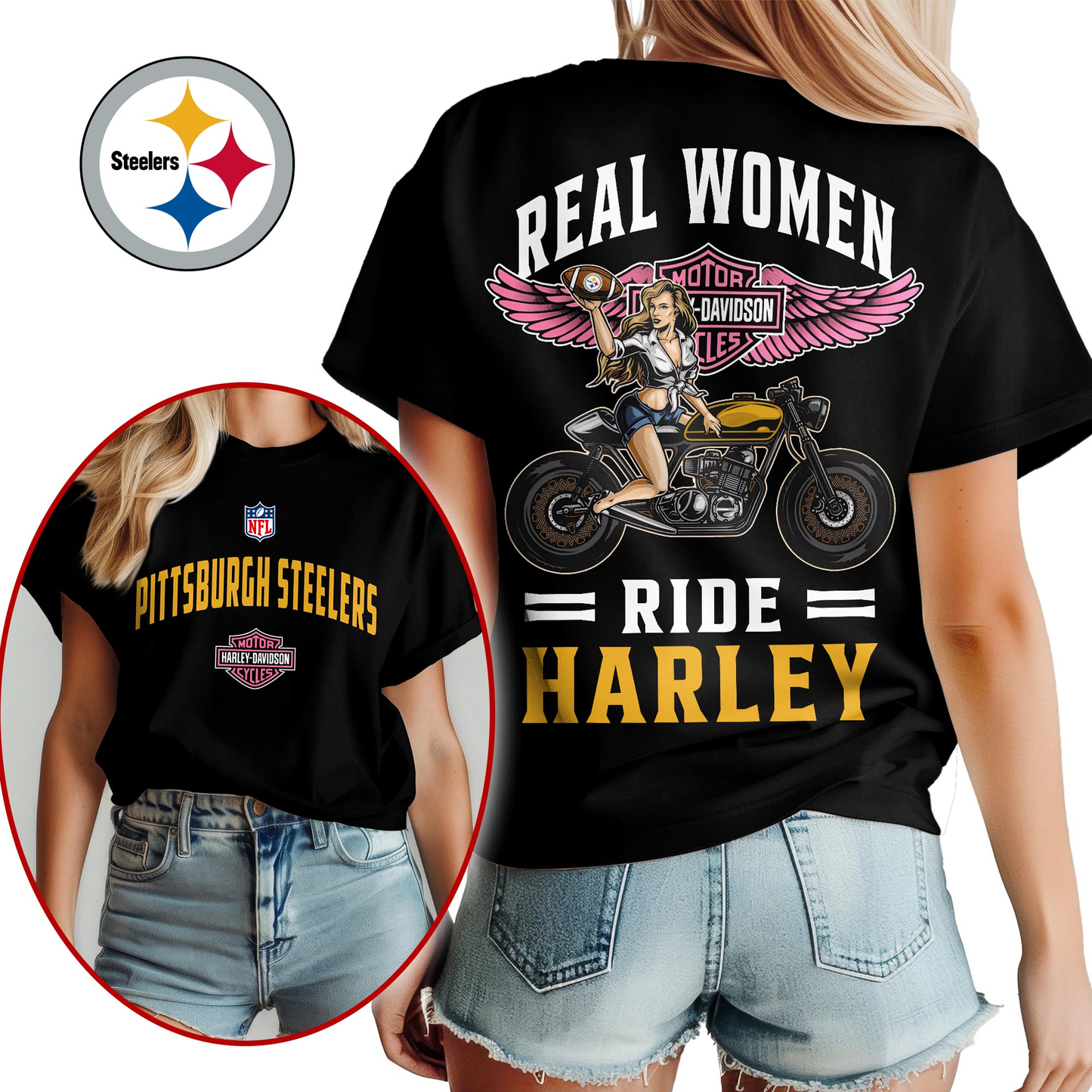 PS Premium NFL Real Women Ride Harley 3D Shirt DDT CTND