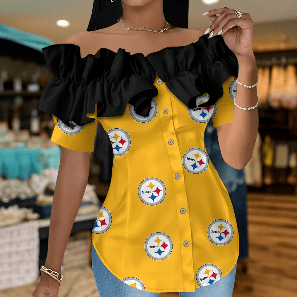 PS Premium NFL Women Ruffle Off-Shoulder Blouse DDT CTND