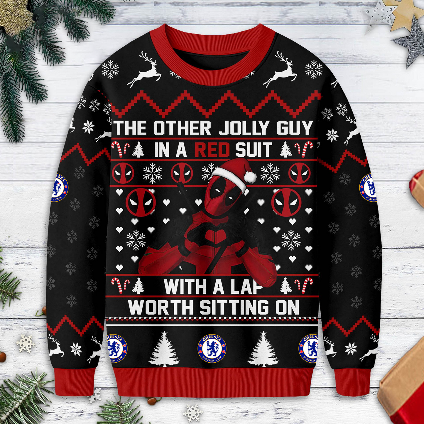 Premium EPL X CHEL Deadpool Christmas Ugly Sweater NDT TDT125