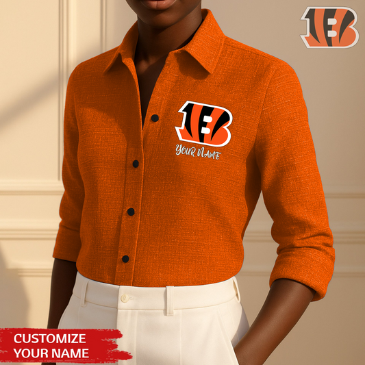 Premium NFL CIN Long Sleeve Button Up Shirt V1 NMD TTV