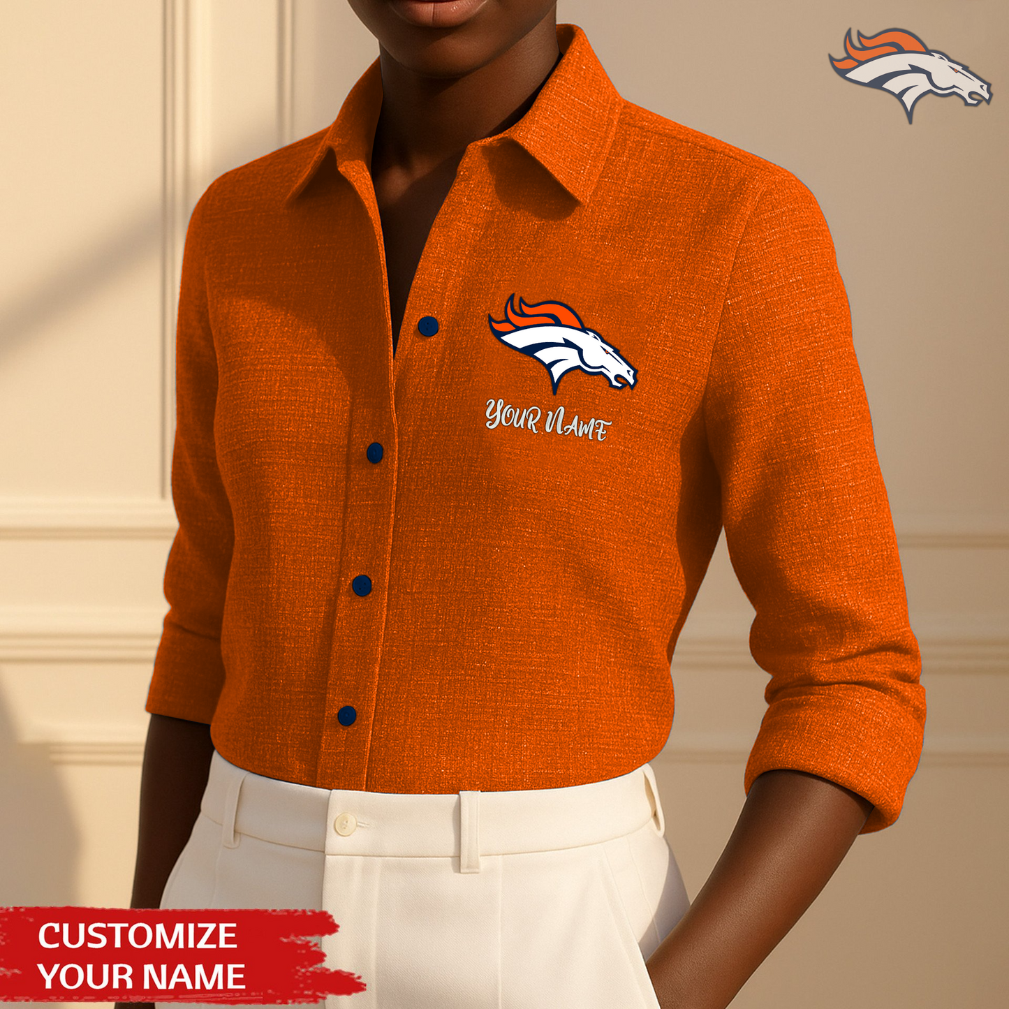 Premium NFL DEN Long Sleeve Button Up Shirt V1 NMD TTV