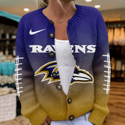 Premium NFL X BAL Smart Woman Love Football Cozy Split Knit Cardigan NDT NHM