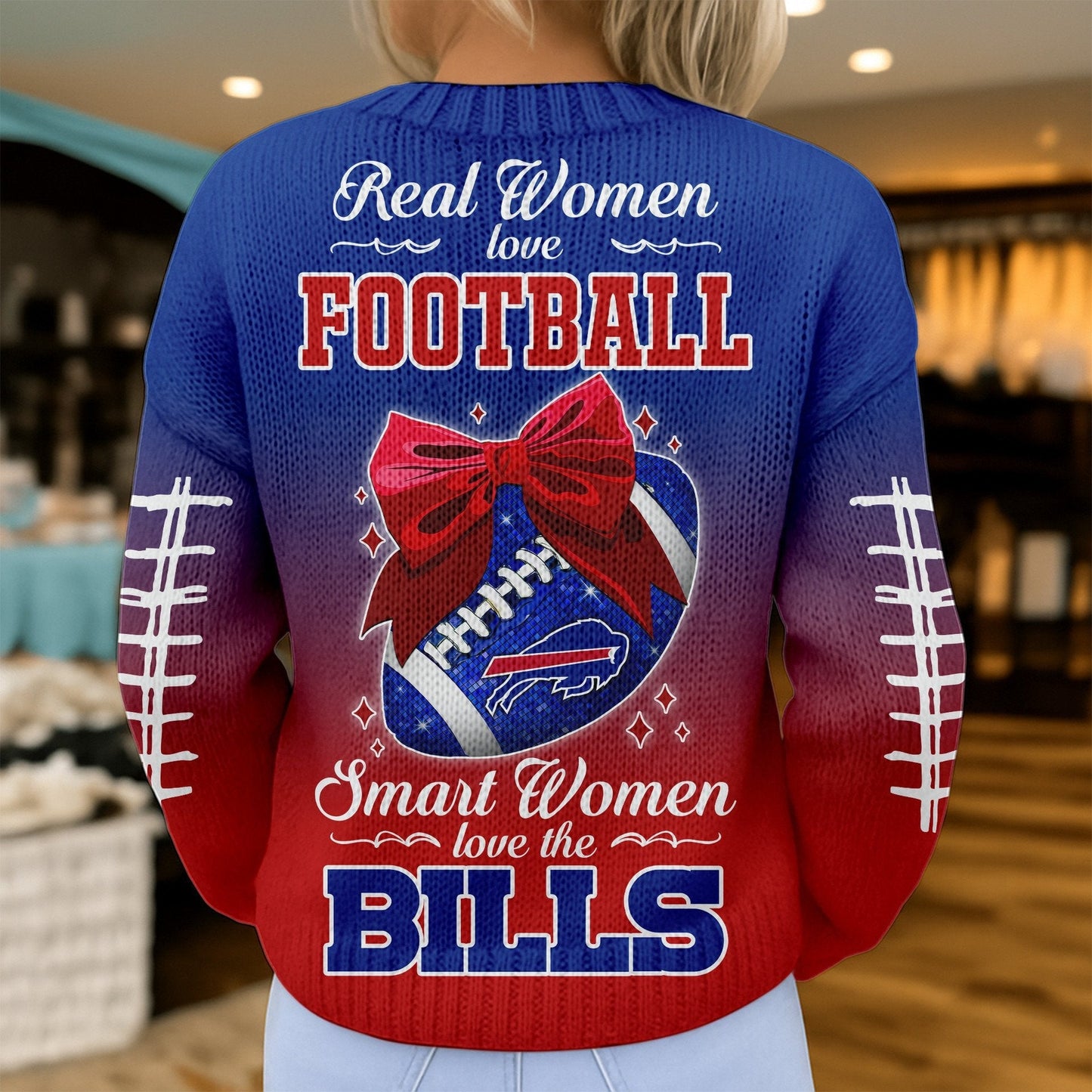 Premium NFL X BUF Smart Woman Love Football Cozy Split Knit Cardigan NDT NHM