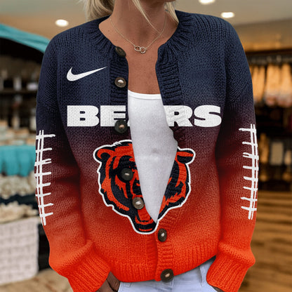 Premium NFL X CHI Smart Woman Love Football Cozy Split Knit Cardigan NDT NHM