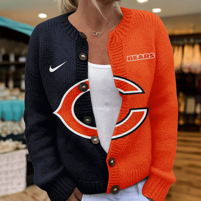 Premium NFL X CHI Smart Woman Love Football Cozy Split Knit Cardigan V2 NDT NHM