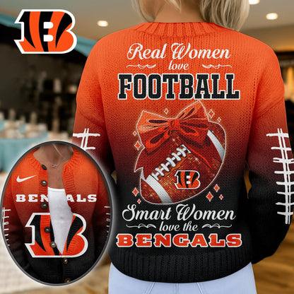 Premium NFL X CIN Smart Woman Love Football Cozy Split Knit Cardigan NDT NHM