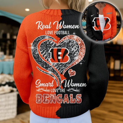 Premium NFL X CIN Smart Woman Love Football Cozy Split Knit Cardigan V2 NDT NHM