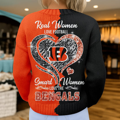 Premium NFL X CIN Smart Woman Love Football Cozy Split Knit Cardigan V2 NDT NHM