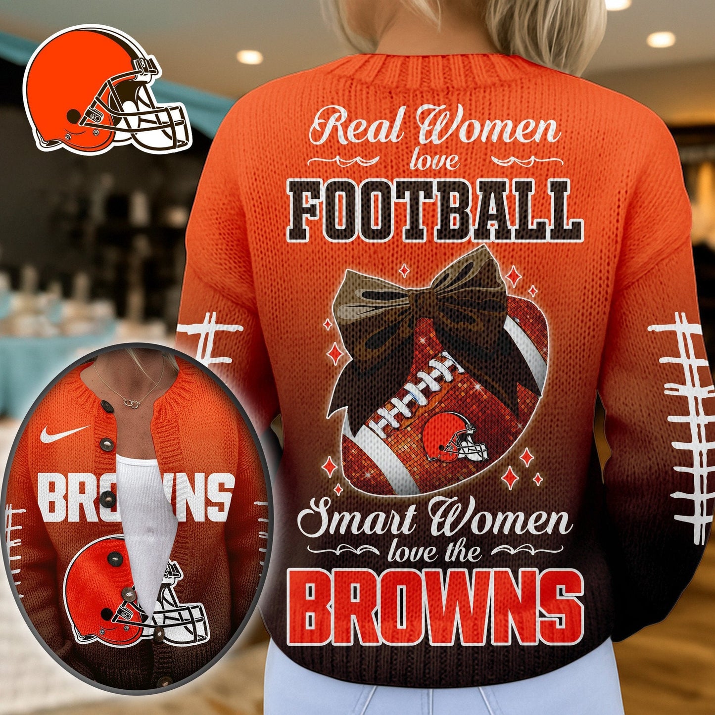 Premium NFL X CLE Smart Woman Love Football Cozy Split Knit Cardigan NDT NHM