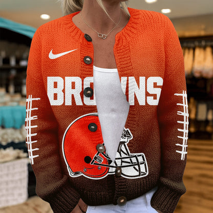 Premium NFL X CLE Smart Woman Love Football Cozy Split Knit Cardigan NDT NHM