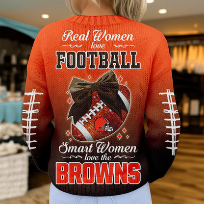 Premium NFL X CLE Smart Woman Love Football Cozy Split Knit Cardigan NDT NHM