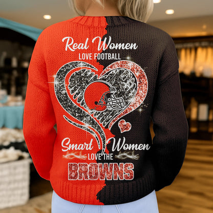 Premium NFL X CLE Smart Woman Love Football Cozy Split Knit Cardigan V2 NDT NHM