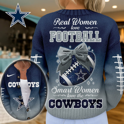 Premium NFL X DAL Smart Woman Love Football Cozy Split Knit Cardigan NDT NHM