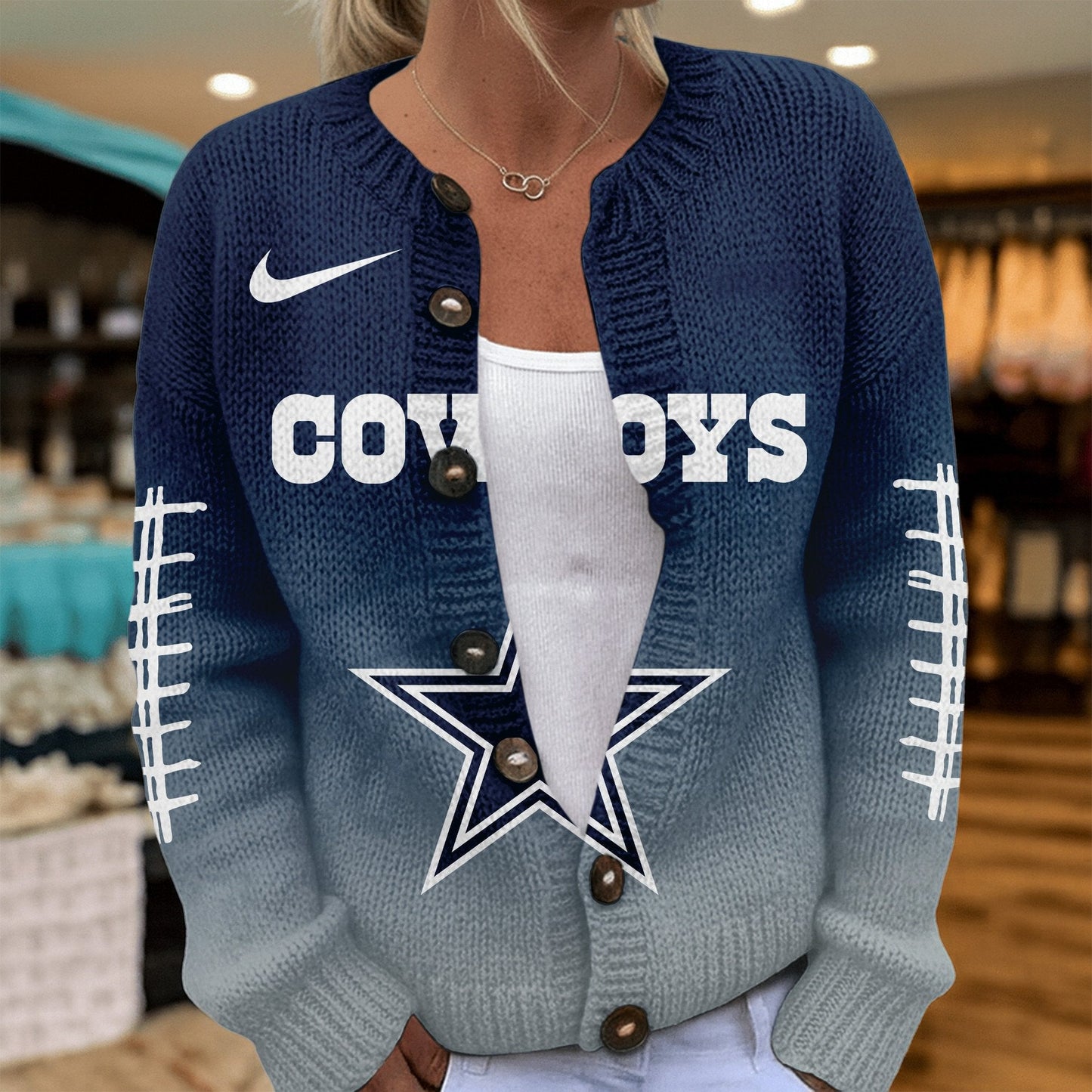 Premium NFL X DAL Smart Woman Love Football Cozy Split Knit Cardigan NDT NHM