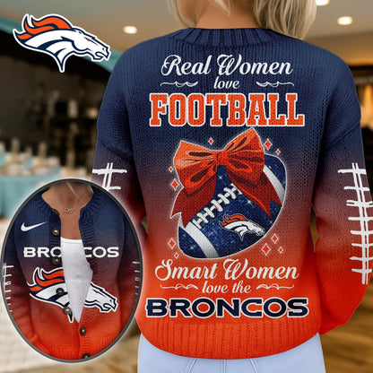 Premium NFL X DEN Smart Woman Love Football Cozy Split Knit Cardigan NDT NHM