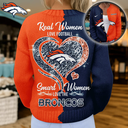 Premium NFL X DEN Smart Woman Love Football Cozy Split Knit Cardigan V2 NDT NHM