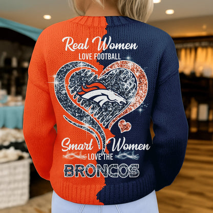 Premium NFL X DEN Smart Woman Love Football Cozy Split Knit Cardigan V2 NDT NHM