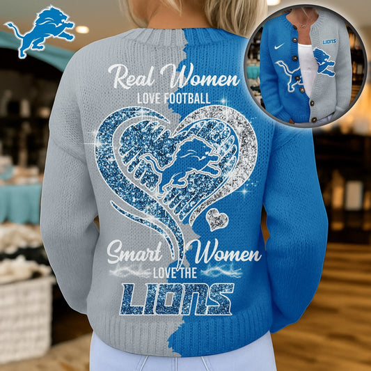 Premium NFL X DET Smart Woman Love Football Cozy Split Knit Cardigan V2 NDT NHM
