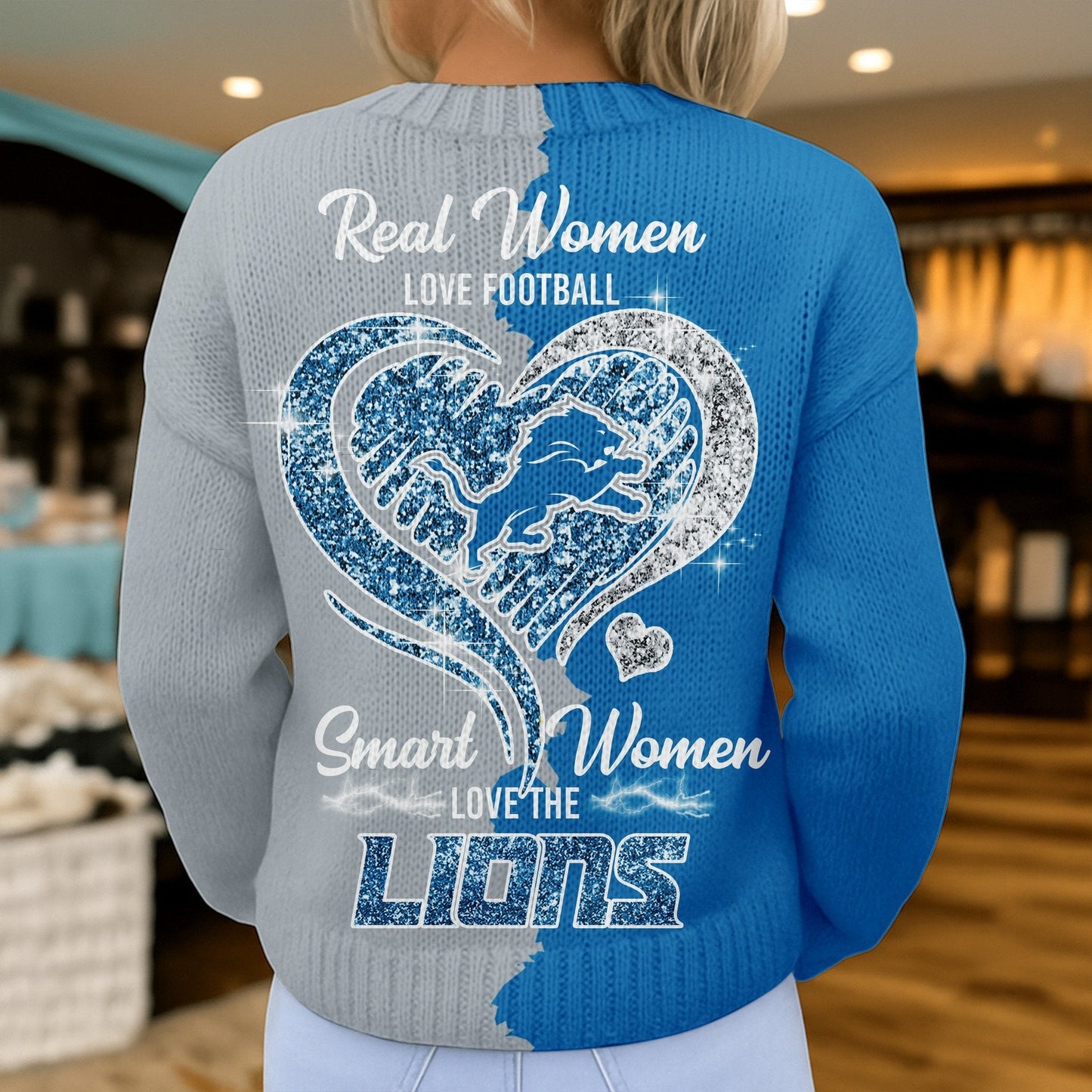 Premium NFL X DET Smart Woman Love Football Cozy Split Knit Cardigan V2 NDT NHM