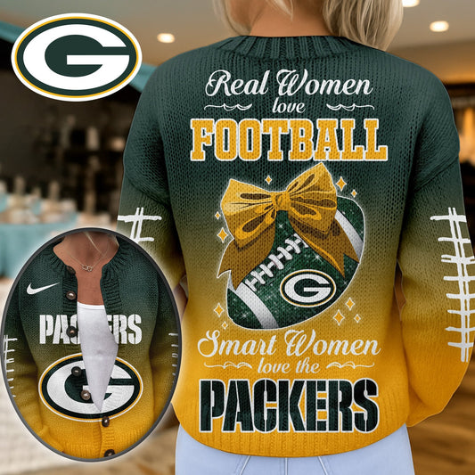 Premium NFL X GB Smart Woman Love Football Cozy Split Knit Cardigan NDT NHM