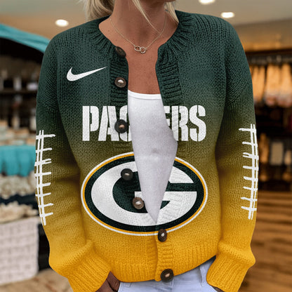 Premium NFL X GB Smart Woman Love Football Cozy Split Knit Cardigan NDT NHM