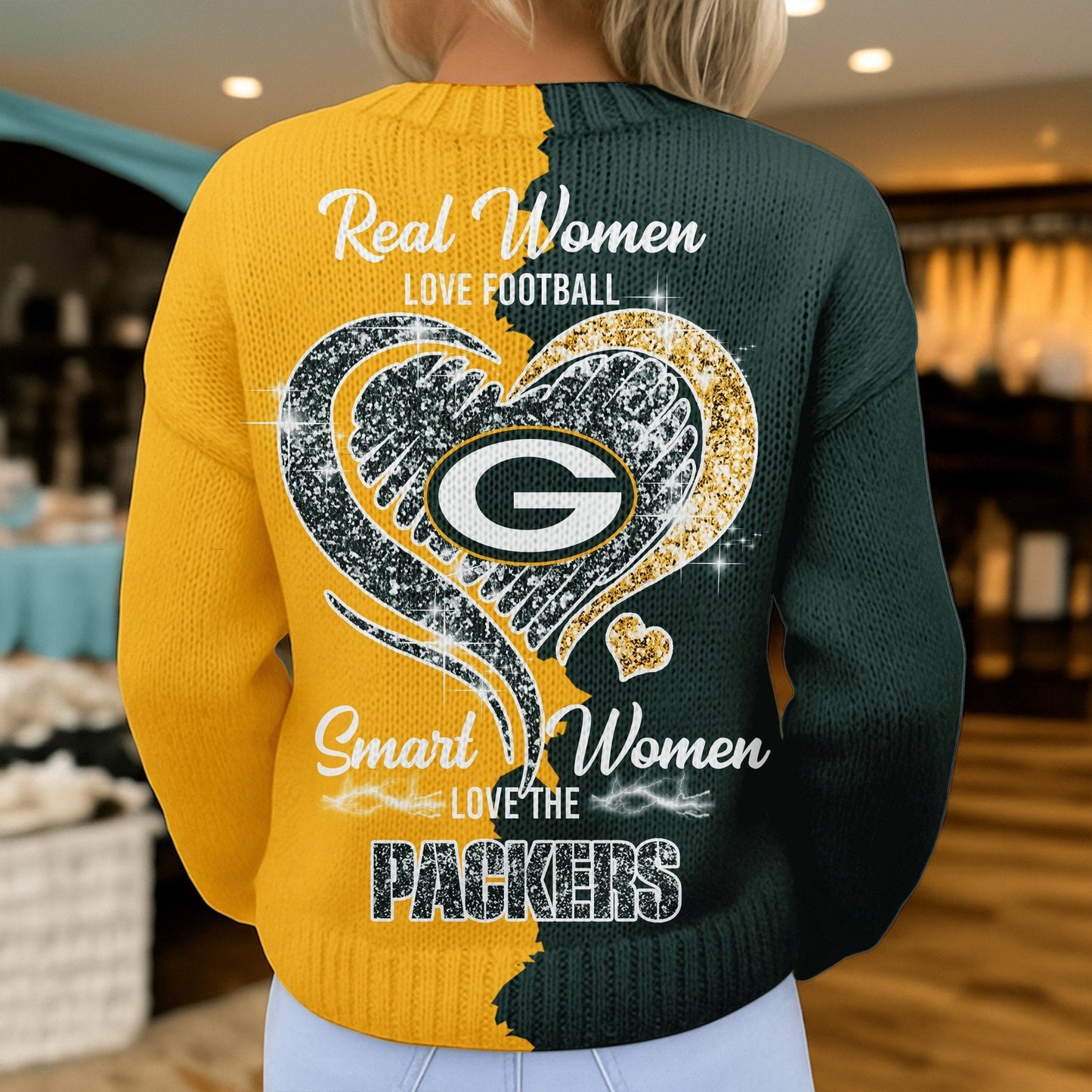 Premium NFL X GB Smart Woman Love Football Cozy Split Knit Cardigan V2 NDT NHM