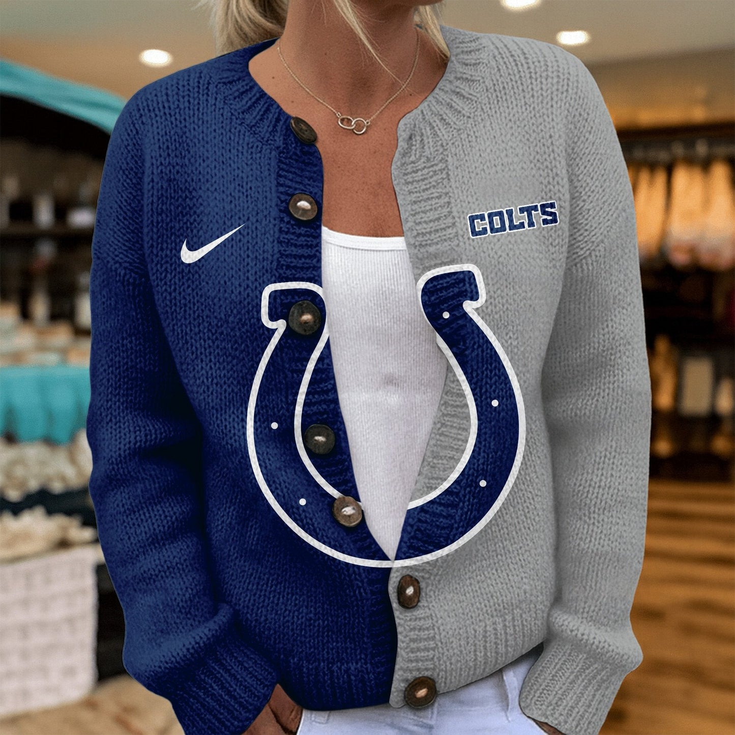 Premium NFL X IND Smart Woman Love Football Cozy Split Knit Cardigan V2 NDT NHM