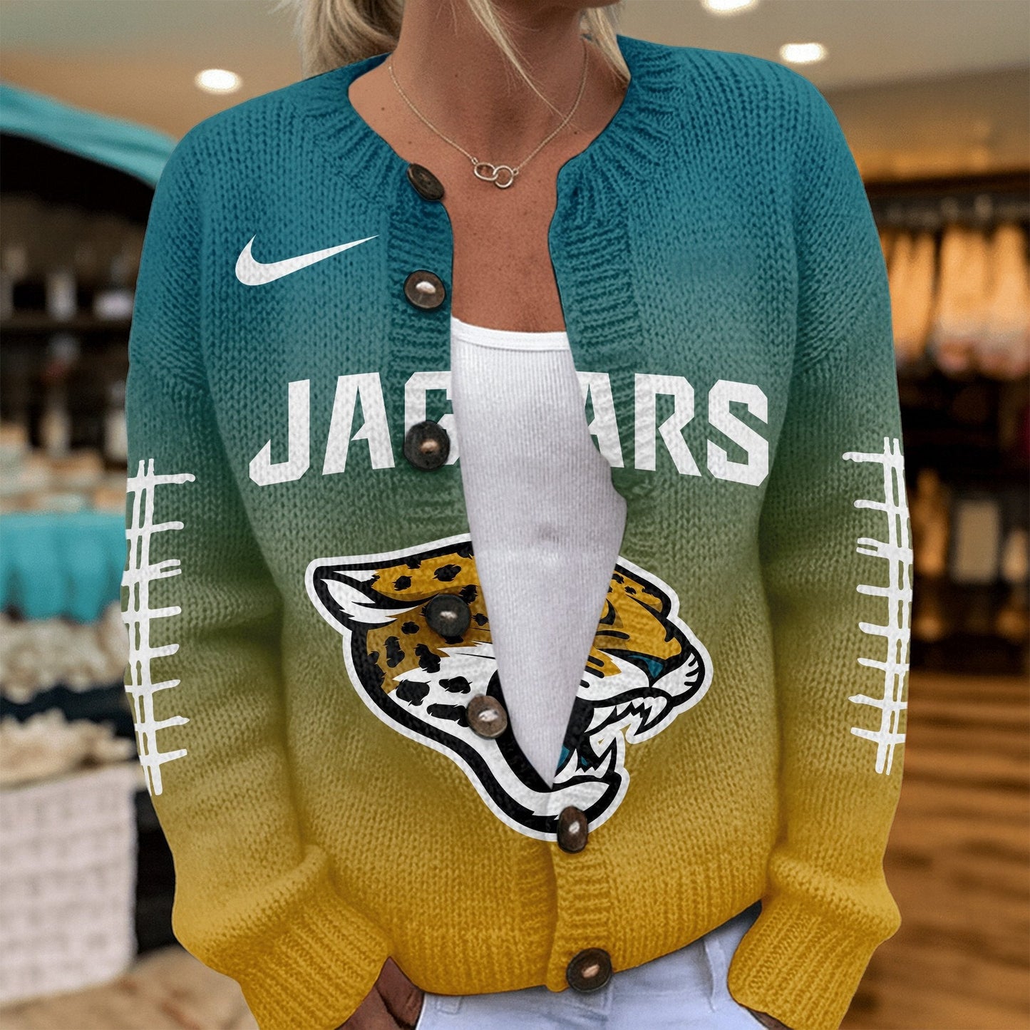 Premium NFL X JAC Smart Woman Love Football Cozy Split Knit Cardigan NDT NHM