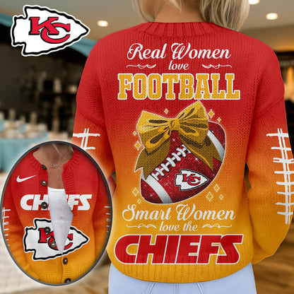 Premium NFL X KC Smart Woman Love Football Cozy Split Knit Cardigan NDT NHM