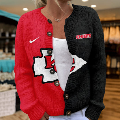 Premium NFL X KC Smart Woman Love Football Cozy Split Knit Cardigan V2 NDT NHM