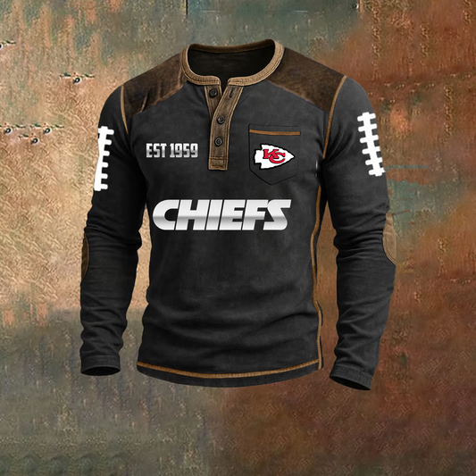 Premium NFL X KCC Classic Henley Long Sleeve Polo Shirt NDT TDT