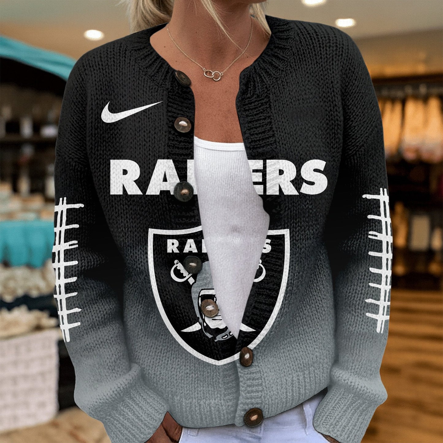 Premium NFL X LV Smart Woman Love Football Cozy Split Knit Cardigan NDT NHM